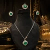 Emerald Green Halo Pendant Jewelry Set Emerald Green Halo Pendant Jewelry Set | Elviah