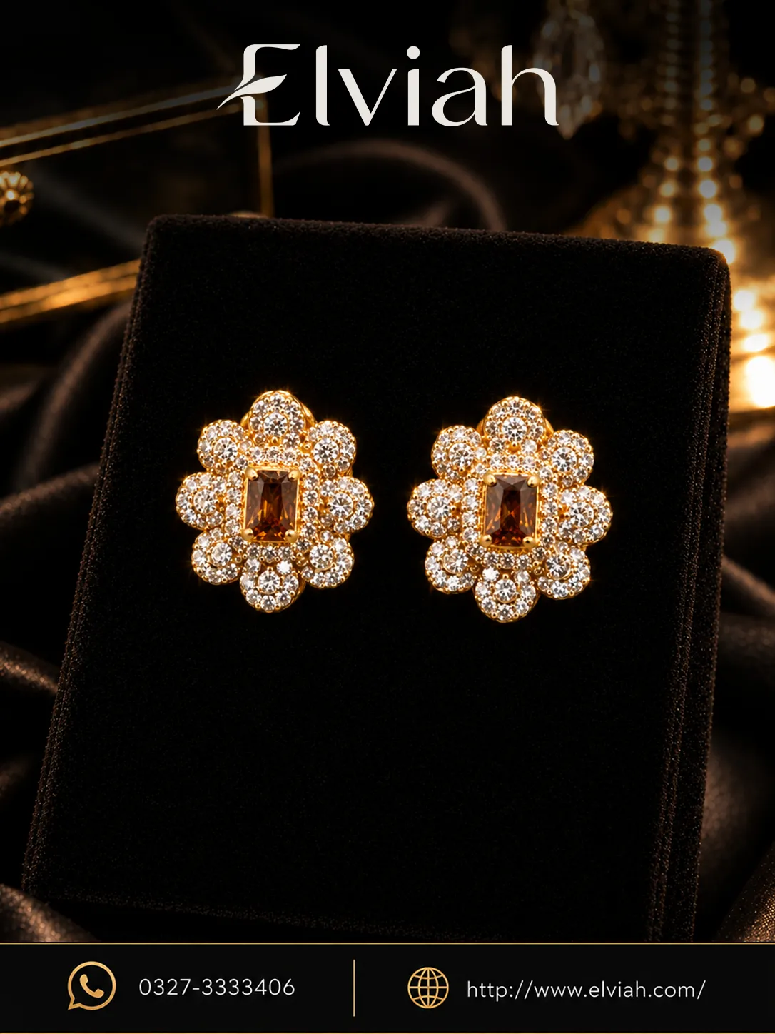 Amber Blossom Crystal Stud Earrings (1) Amber Crystal Floral Stud Earrings
