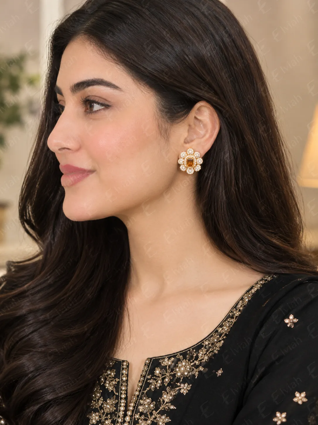 Amber Blossom Crystal Stud Earrings (4)
