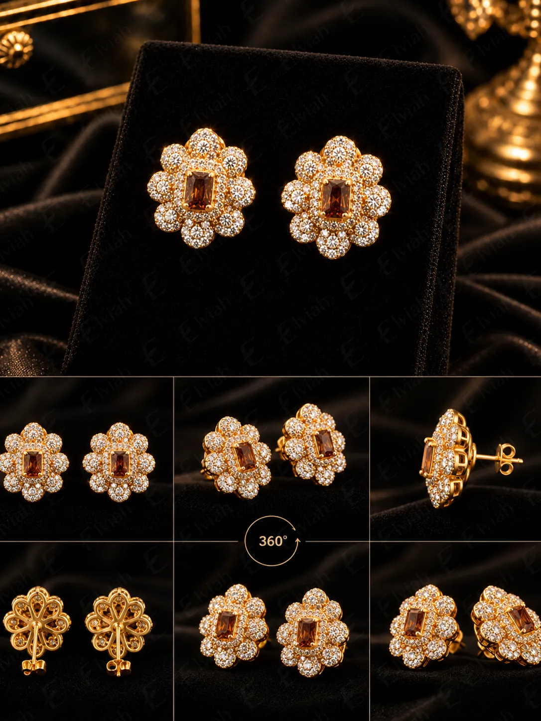 Amber Blossom Crystal Stud Earrings (5)