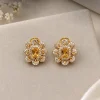 Amber Blossom Gold Stud Earrings (1) Amber Gold Floral Crystal Stud Earrings