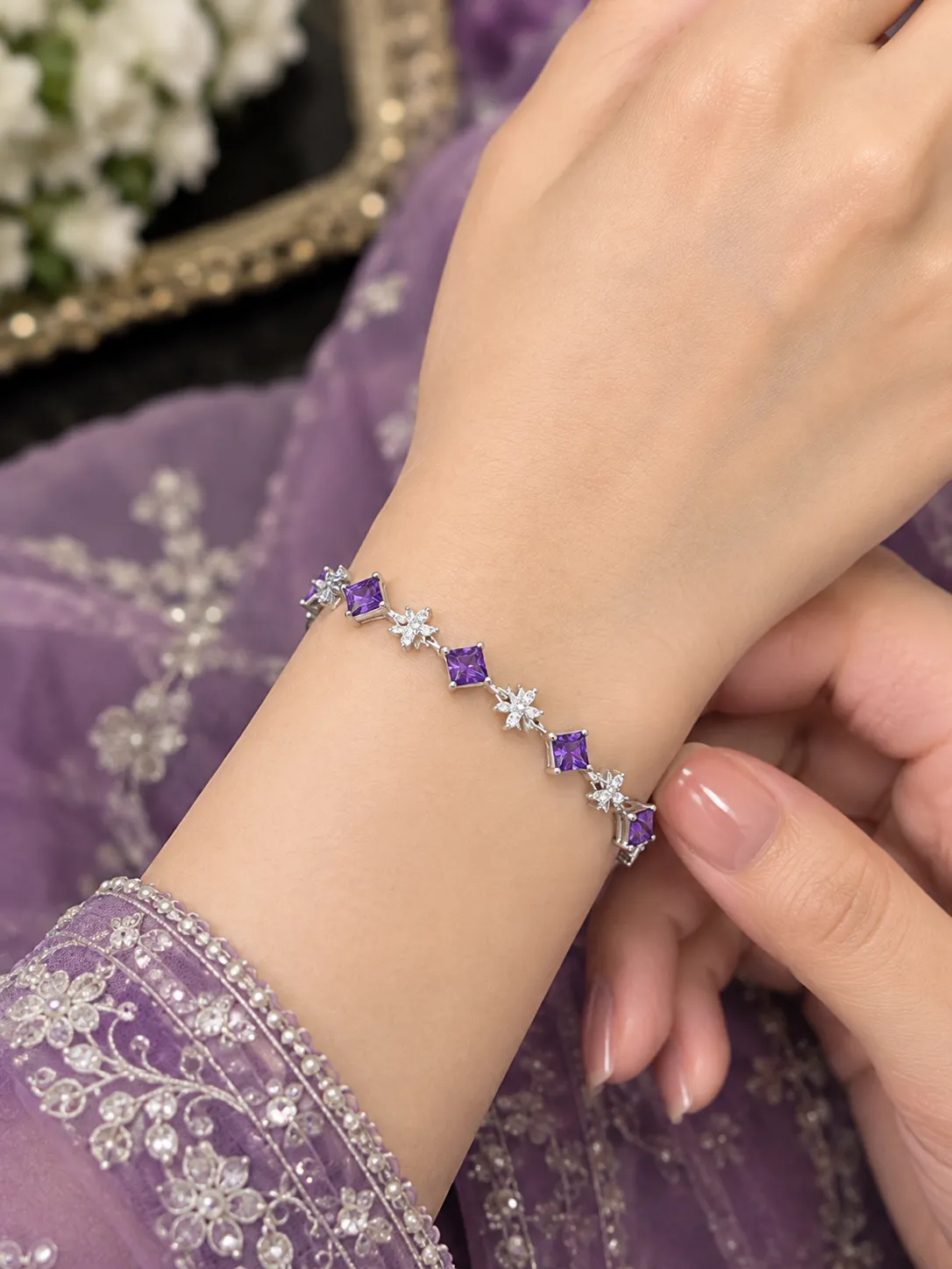 Amethyst Floral Link Bracelet (4)
