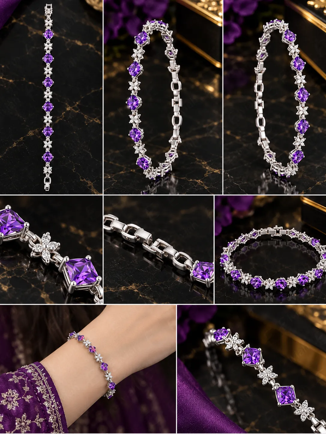 Amethyst Floral Link Bracelet (6)