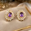 Amethyst Oval Radiance Earrings (1) Purple Amethyst Style Halo Earrings