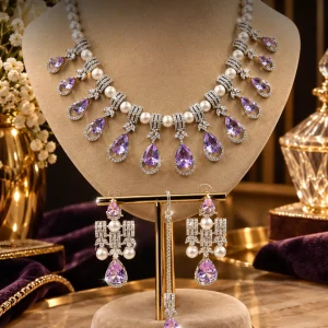 Purple Amethyst Pearl Necklace Set