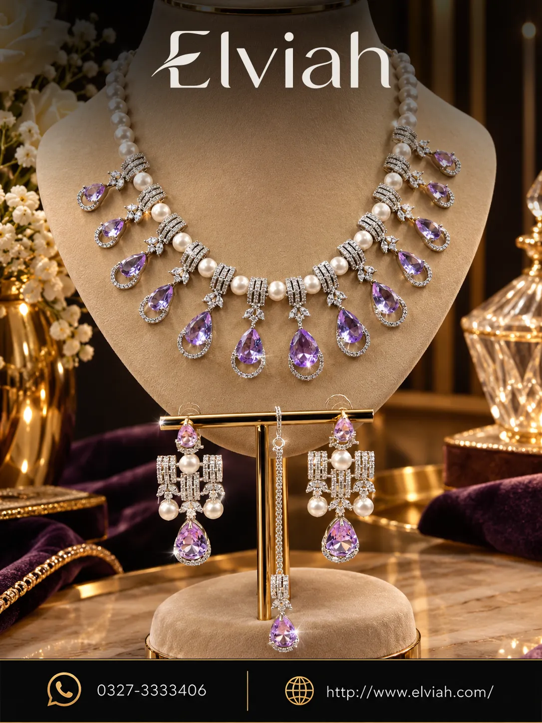 Amethyst Pearl Cascade Necklace Set (1) Purple Amethyst Pearl Necklace Set