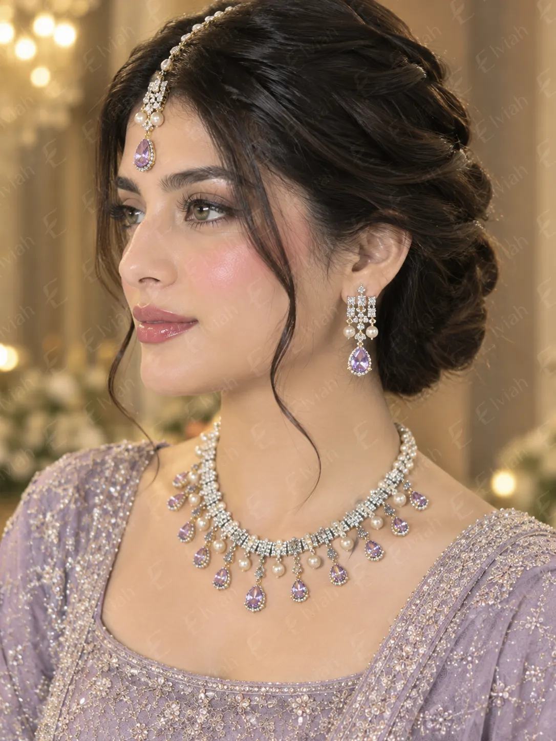 Amethyst Pearl Cascade Necklace Set (4)