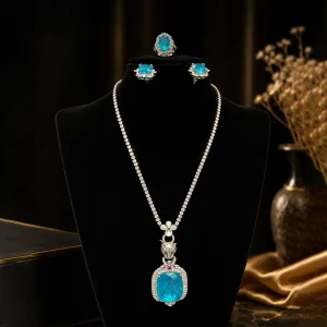 Blue Halo Pendant Jewelry Set | Azure Bloom by Elviah