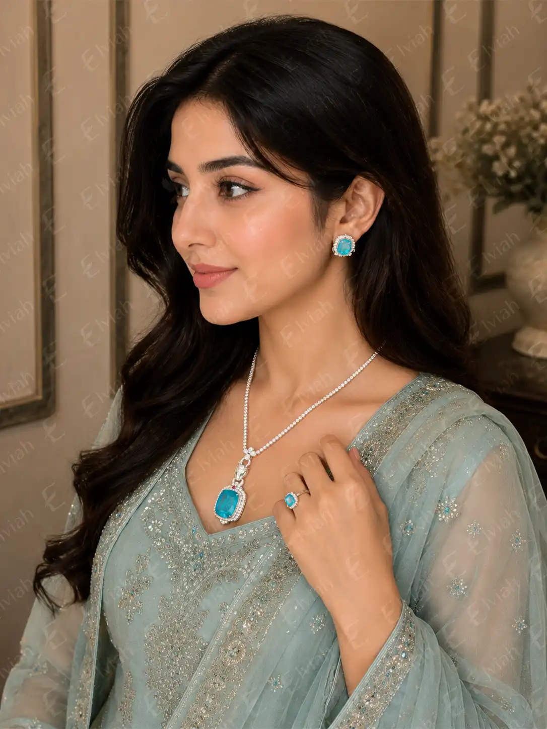 Azure Bloom Pendant Set (5)