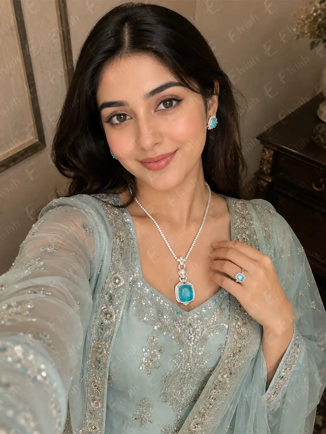 Azure Bloom Pendant Set (6)