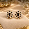 Black Onyx Blossom Crystal Stud Earrings (1)