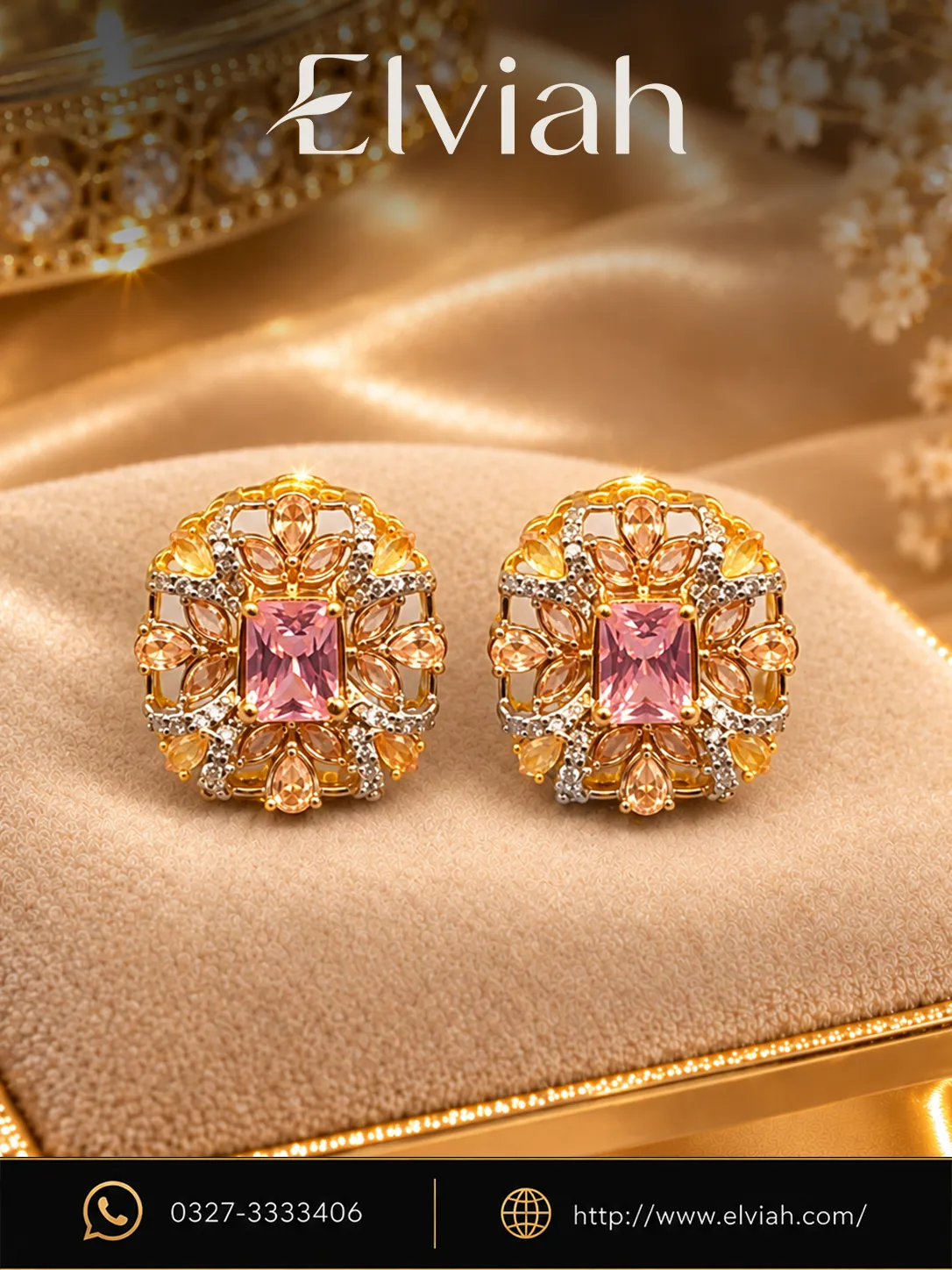 Blush Pink Floral Crystal Stud Earrings (1)