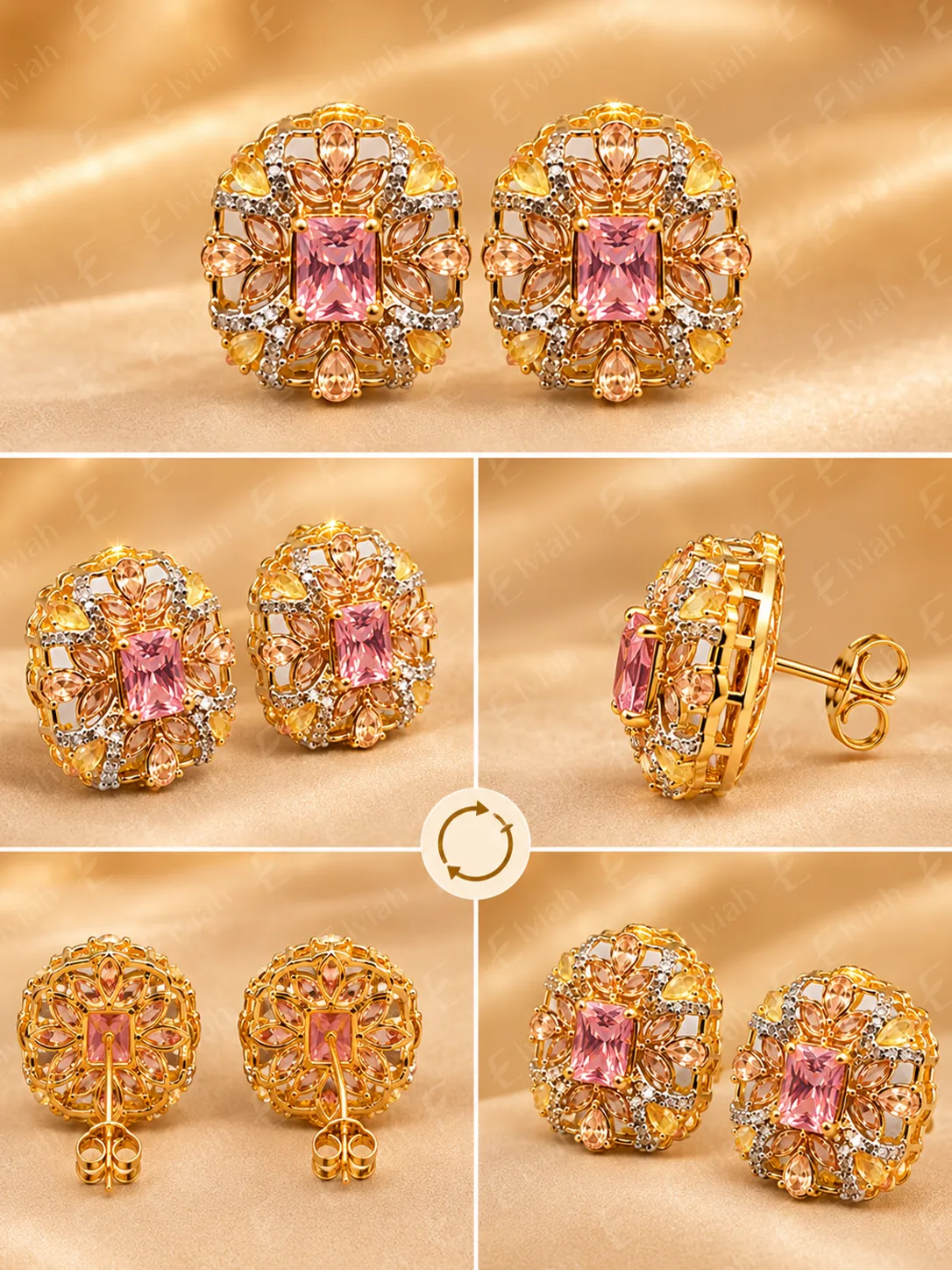Blush Pink Floral Crystal Stud Earrings (2)