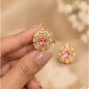 Blush Pink Floral Crystal Stud Earrings (4)