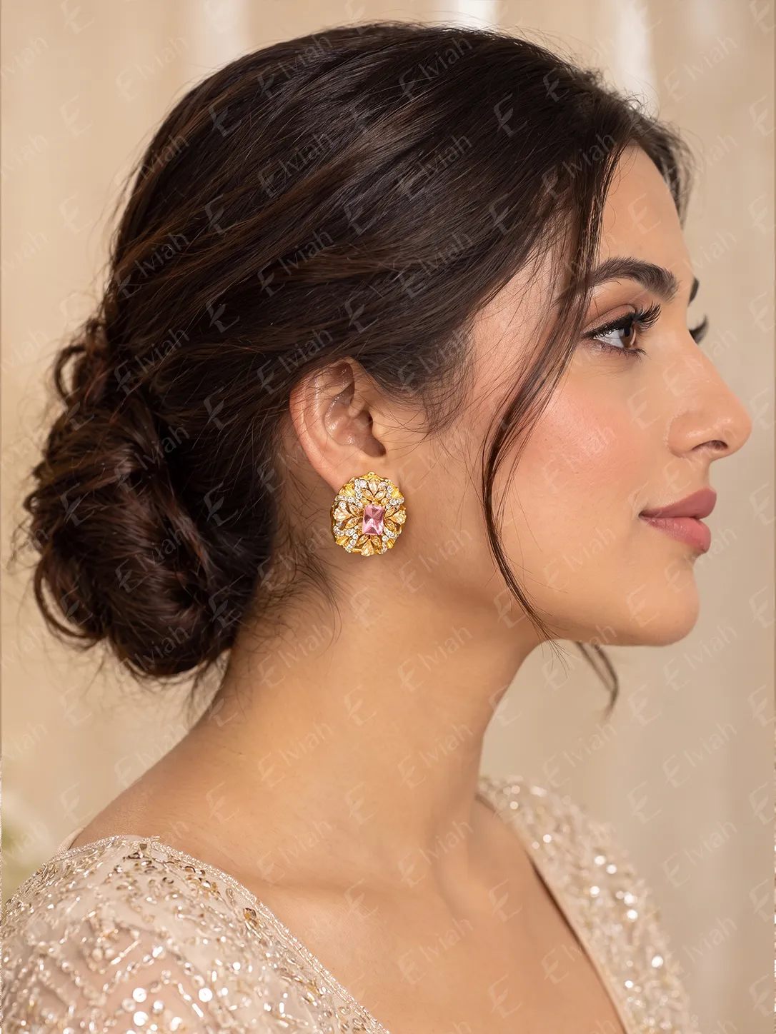 Blush Pink Floral Crystal Stud Earrings (5)