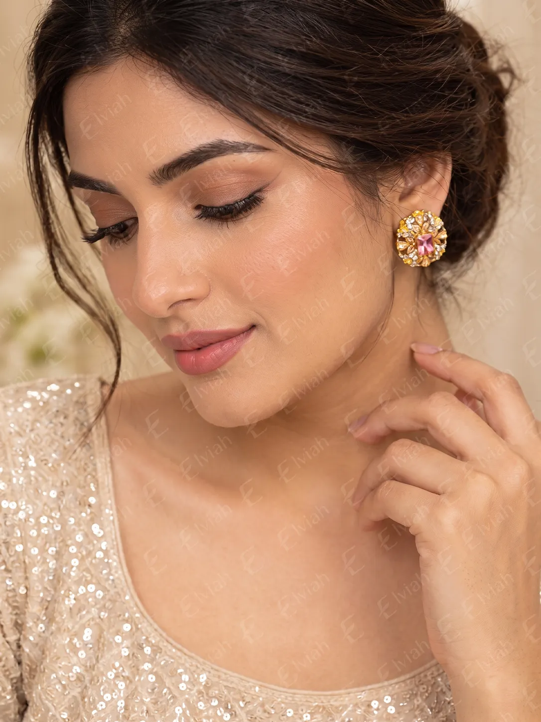Blush Pink Floral Crystal Stud Earrings (7)