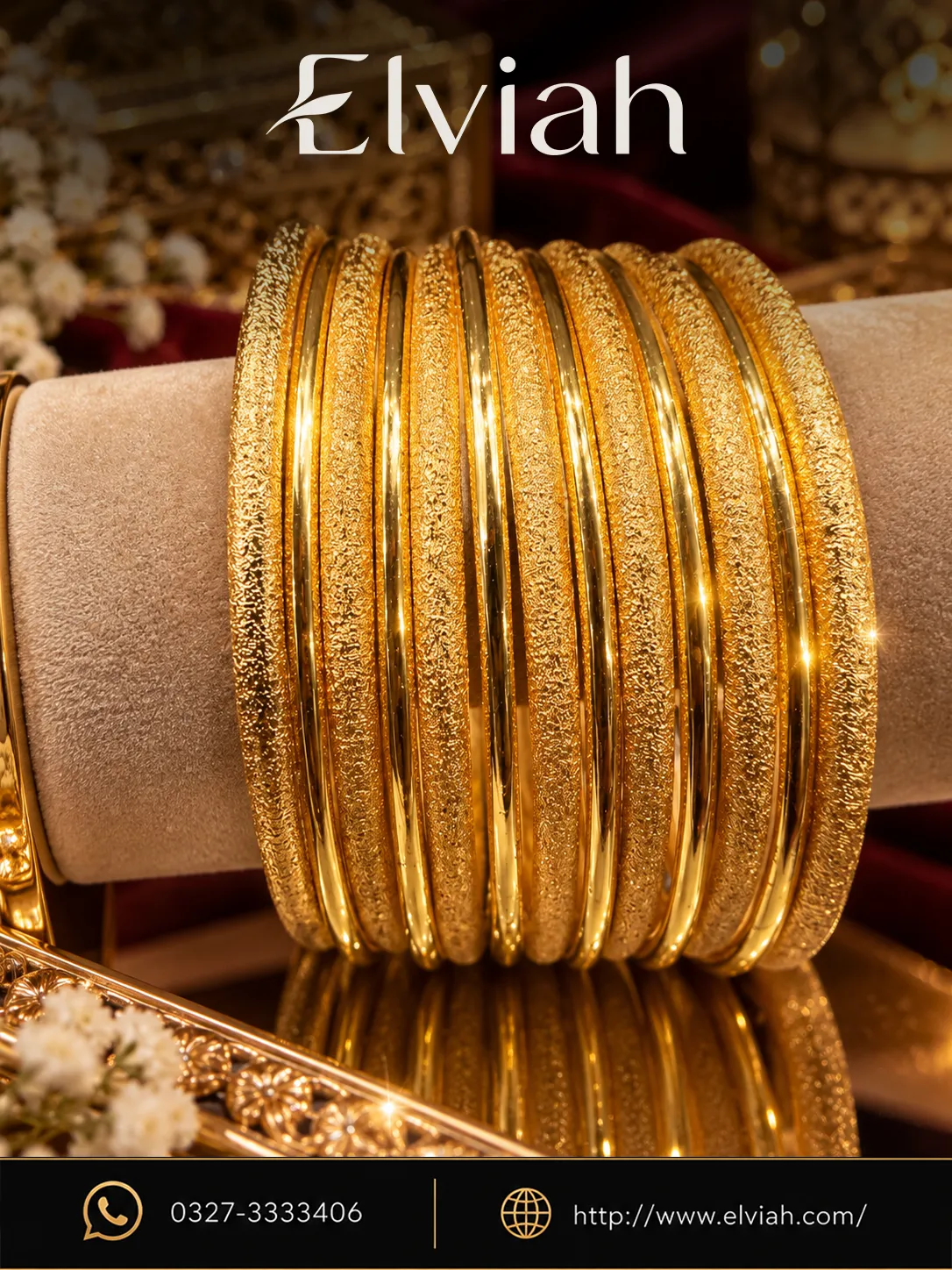 Classic Gold Texture Bangle Set (1) Traditional Gold Textured Bangle Set