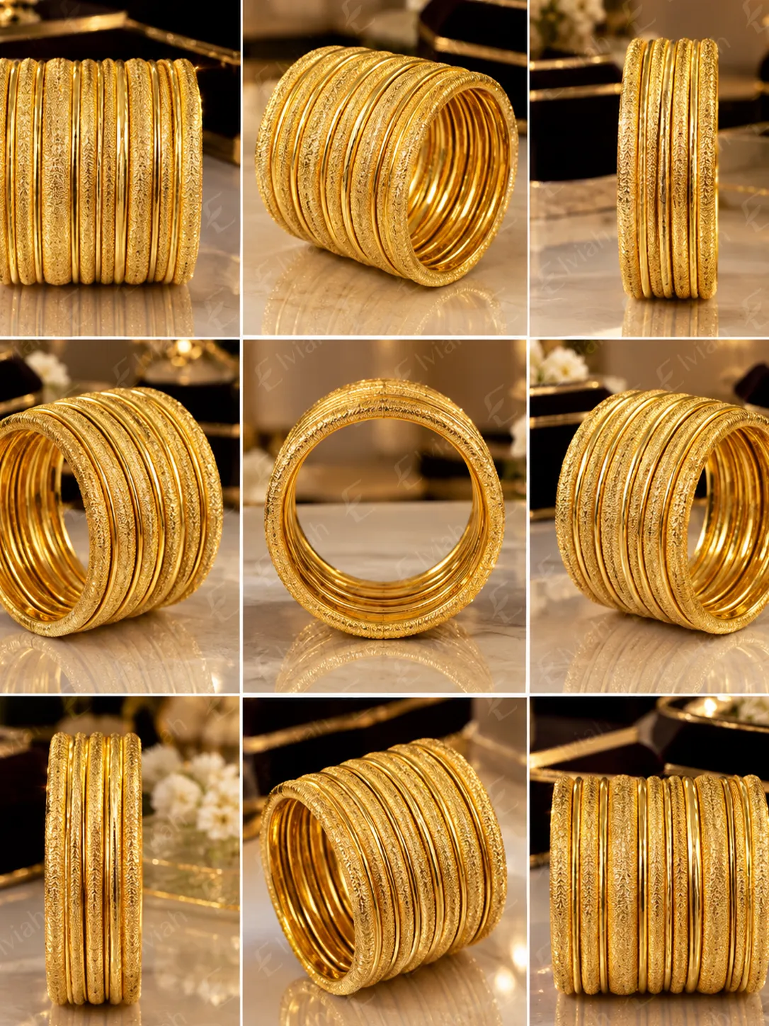 Classic Gold Texture Bangle Set (2)