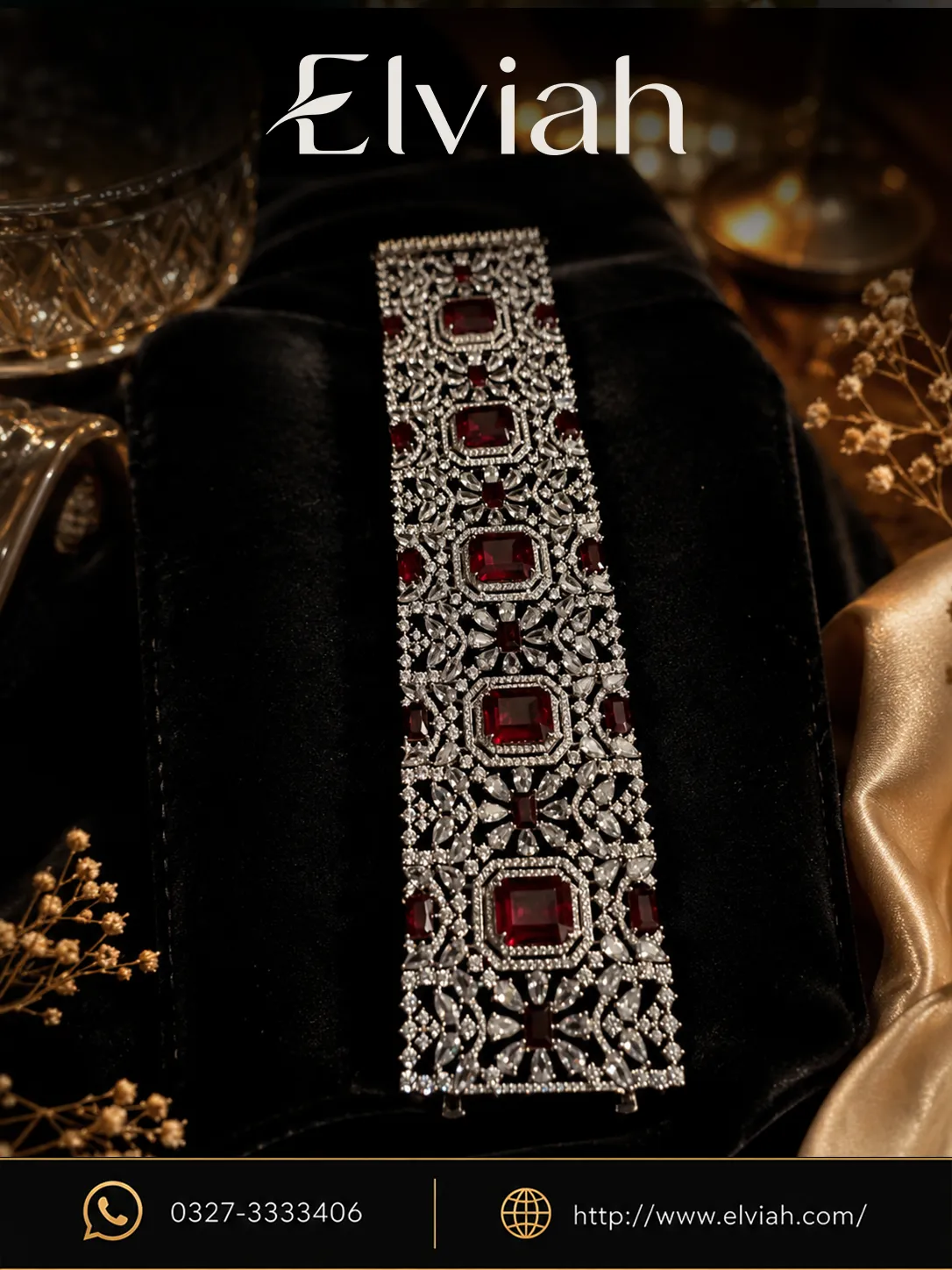 Crimson Regal Panel Bracelet (1) Red Crystal Statement Bracelet