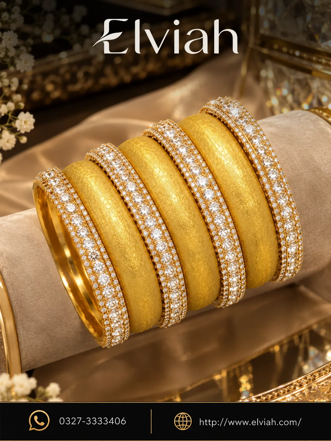 Crystal Edge Gold Bangle Set (1) Gold Bangle Set with Crystal Borders
