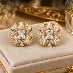 Clear Crystal Oval Halo Earrings