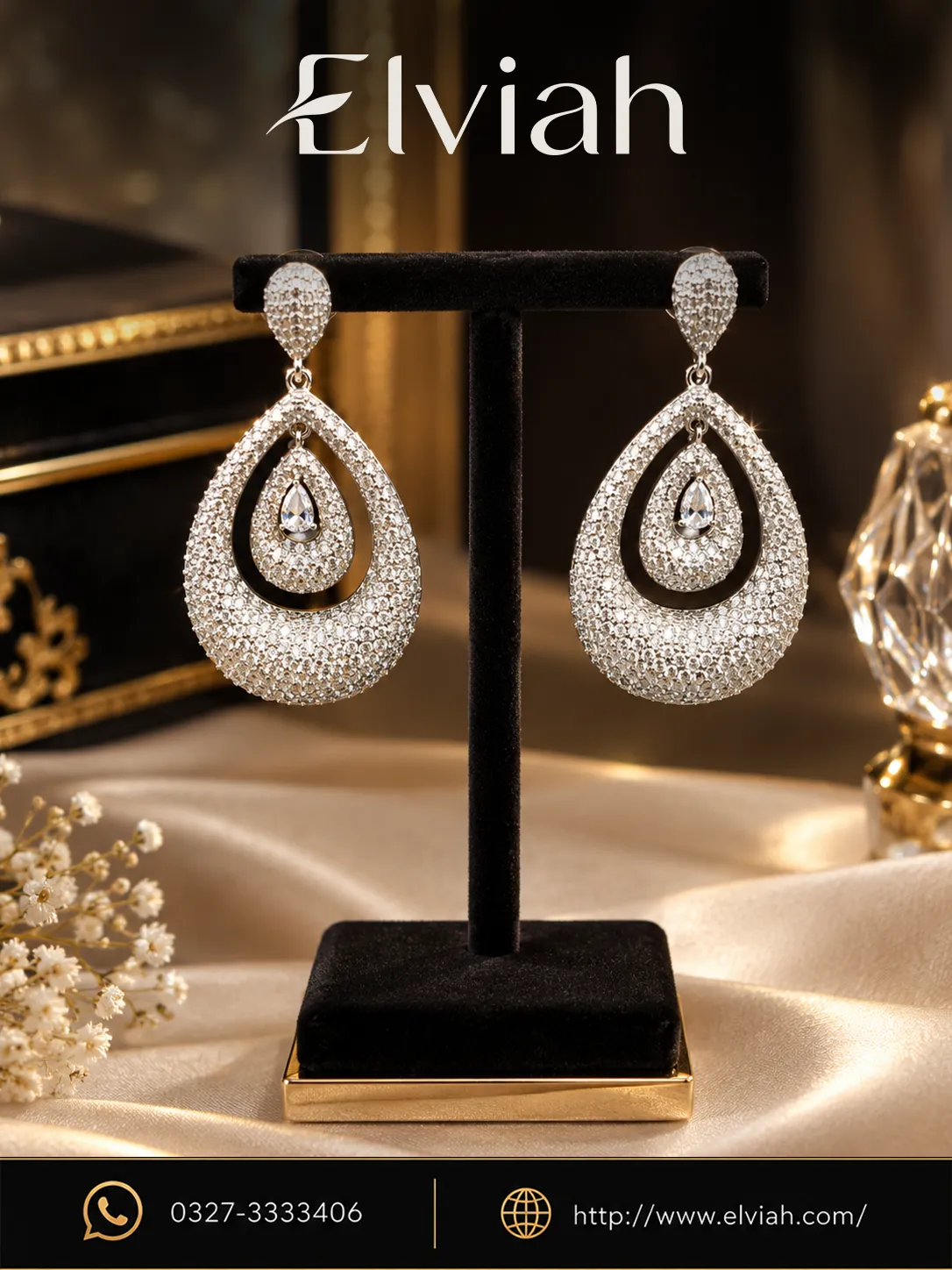 Clear Crystal Teardrop Halo Earrings