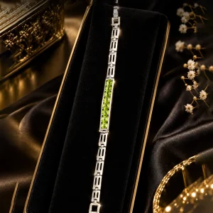 Green Crystal Bar Link Bracelet