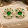 Emerald Blossom Crest Earrings (1) Green Emerald Style Floral Earrings
