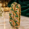 Emerald Heritage Twin Bangles (1) Green & Gold Embellished Bangle Set