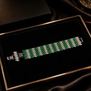 Green & Silver Statement Bracelet | Emerald Mosaic by Elviah