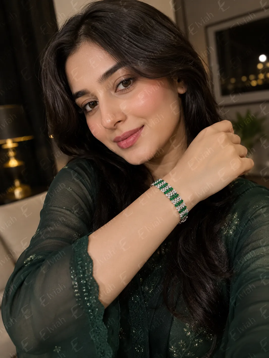 Emerald Mosaic Wide Bracelet (2)