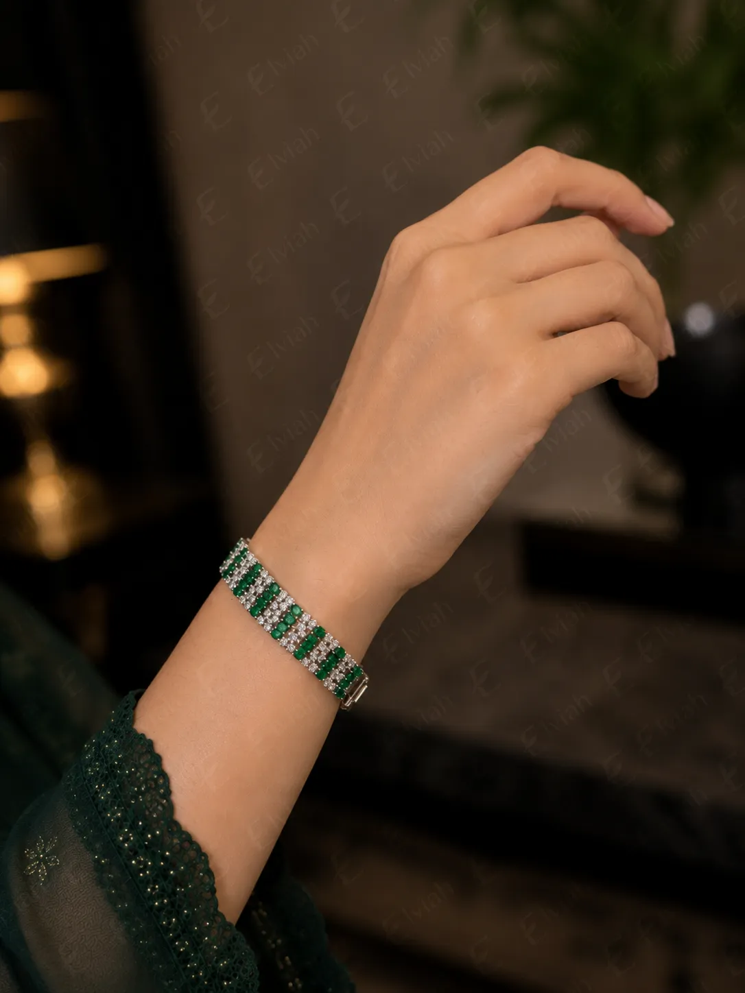 Emerald Mosaic Wide Bracelet (5)