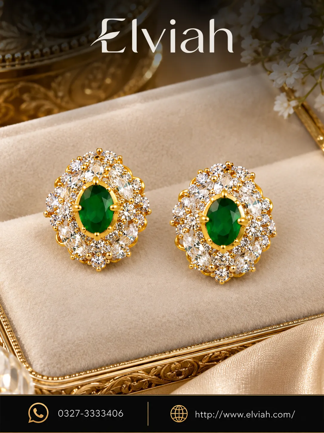 Emerald Royal Bloom Earrings (1) Green Emerald Style Floral Earrings