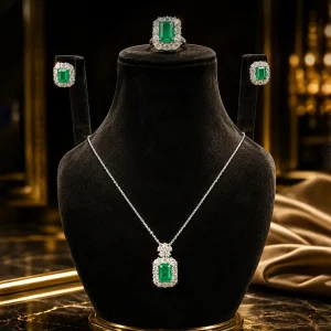 Green Rectangle Pendant Jewelry Set | Elviah