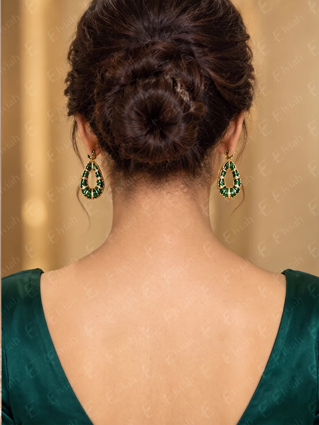 Emerald Teardrop Crystal Earrings (2)