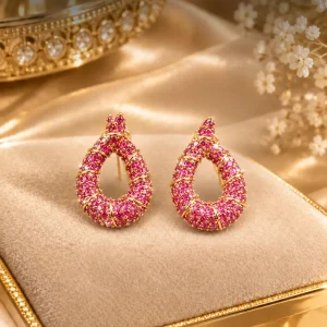 Pink Crystal Teardrop Earrings
