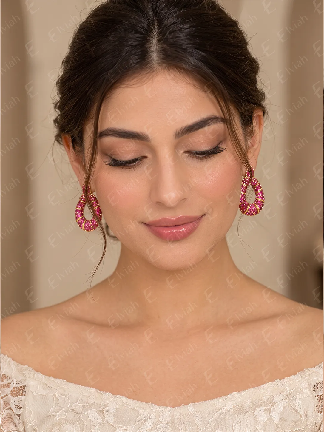 Fuchsia Crystal Teardrop Earrings (2)
