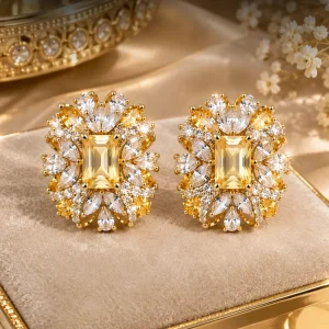 Gold Floral Crystal Earrings