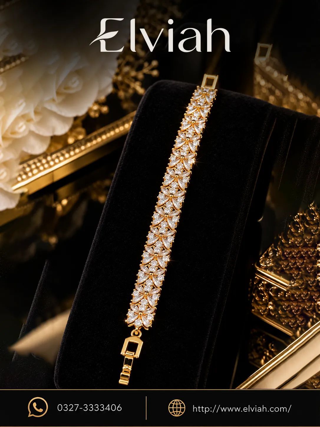 Gold Floral Crystal Bracelet