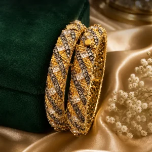 Gold Tone Geometric Bangle Set
