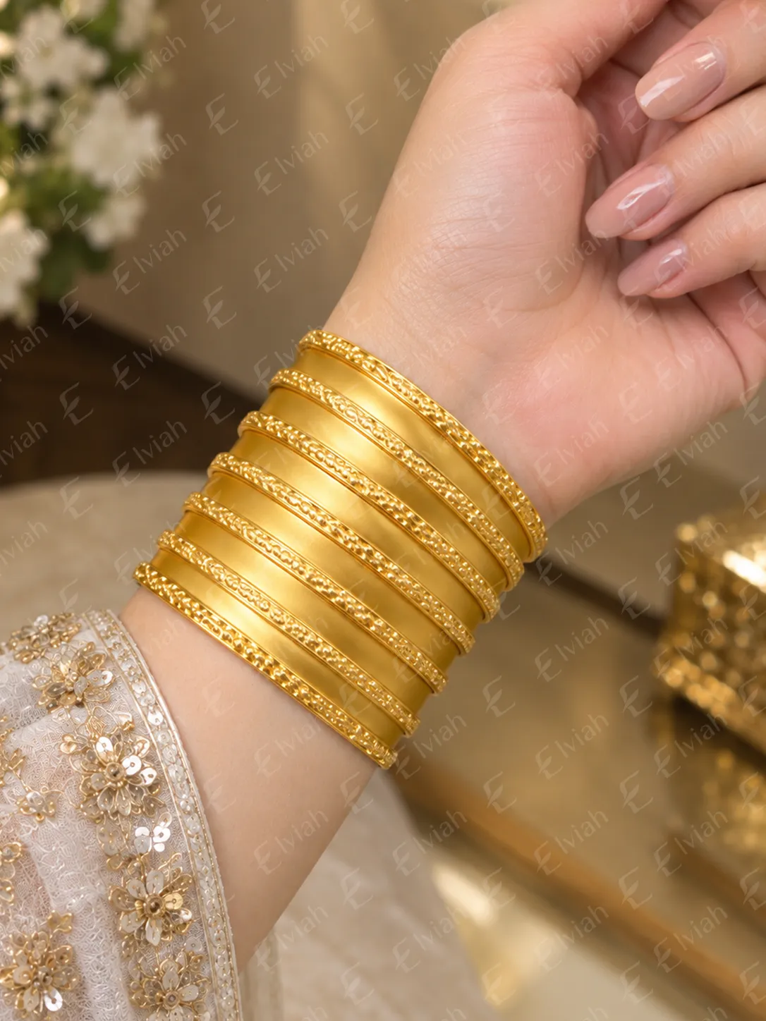 Golden Heritage Textured Bangle Set (5)