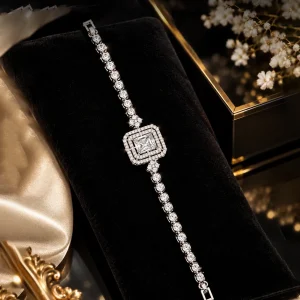 Silver Square Center Crystal Bracelet
