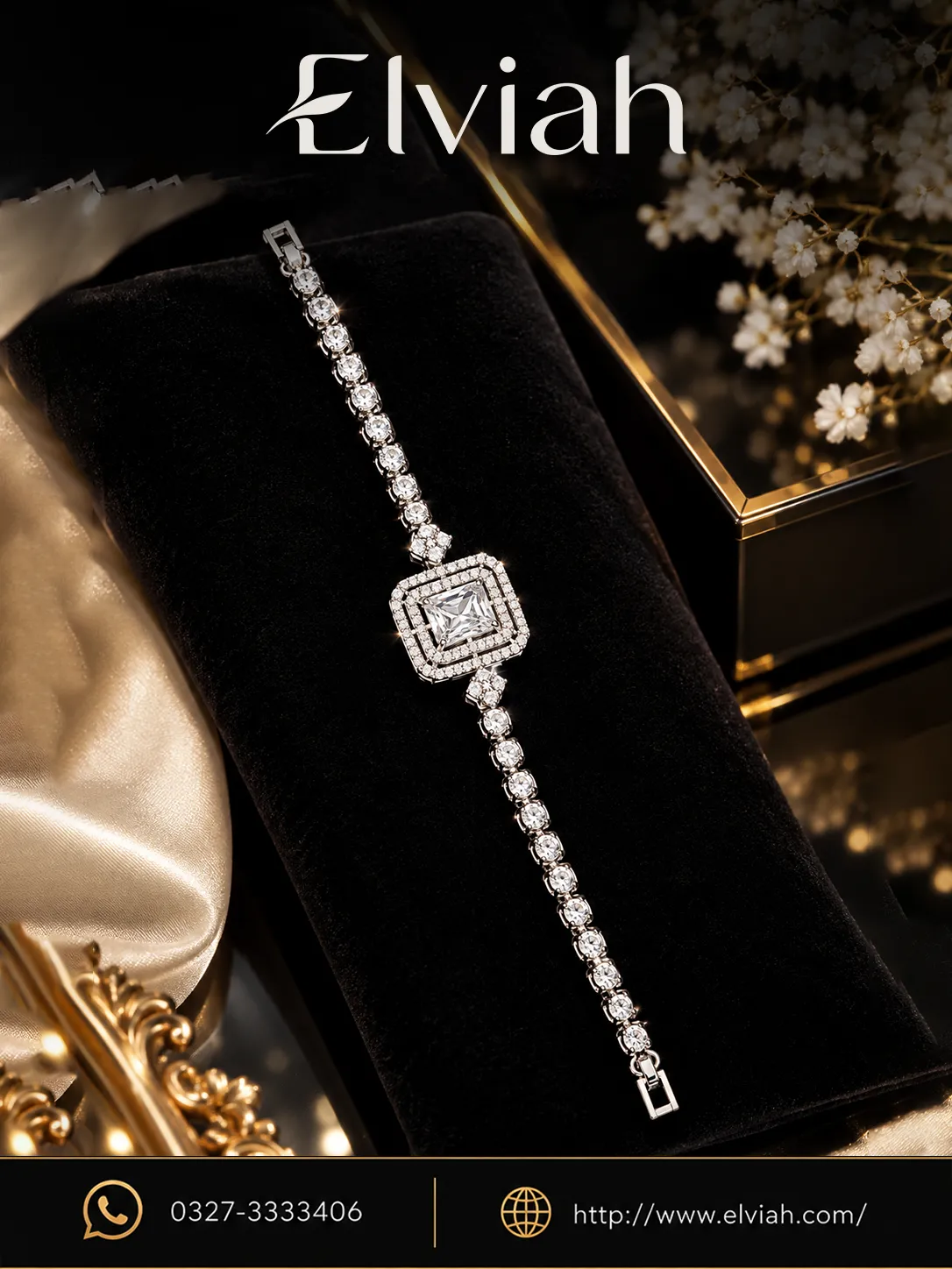 Silver Square Center Crystal Bracelet