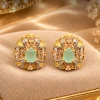 Mint Green Floral Crystal Stud Earrings (1)