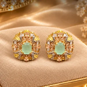 Mint Green Floral Crystal Stud Earrings