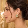 Mint Green Floral Crystal Stud Earrings (2)