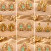 Mint Green Floral Crystal Stud Earrings (6)