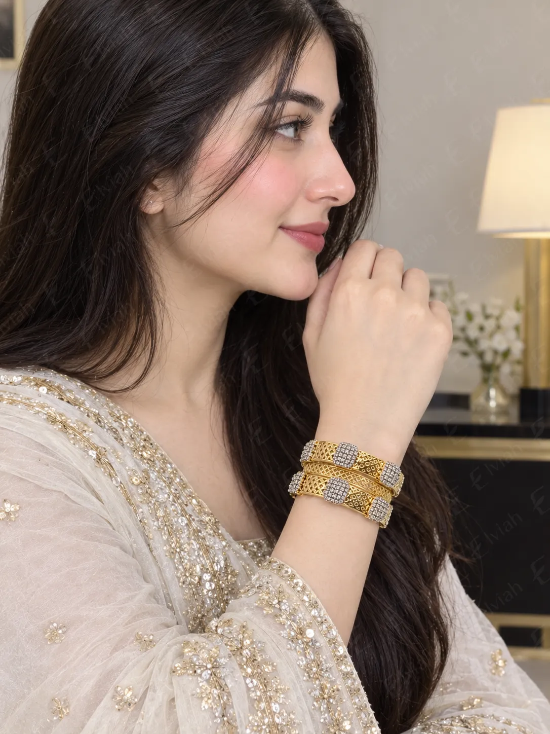 Noir Lattice Gold Bangles (3)