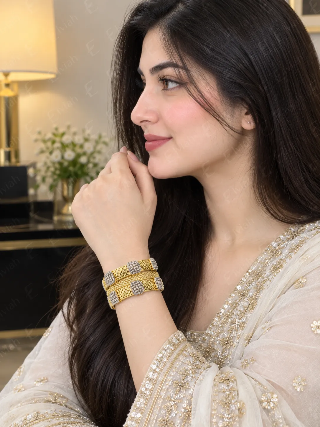 Noir Lattice Gold Bangles (4)