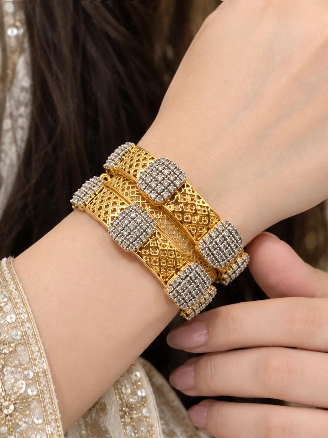 Noir Lattice Gold Bangles (5)